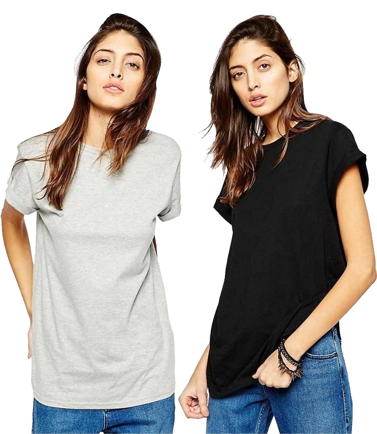 avaatar women's cotton half sleeve t-shirt (awhs-03, grey and black_pack of 2)