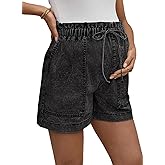 BLENCOT Women Maternity Jeans Shorts Stretchy Drawstring Denim Pregnancy Comfy Clothes with Pockets
