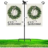 LAIRIES Garden Flag Stand Holder for Double Flags with Bird Garden Flag Stopper and Anti-Wind Clip 37’’H x 30’’W Black Wrought Iron Yard Season Flag Pole for 2 Flags Outdoor