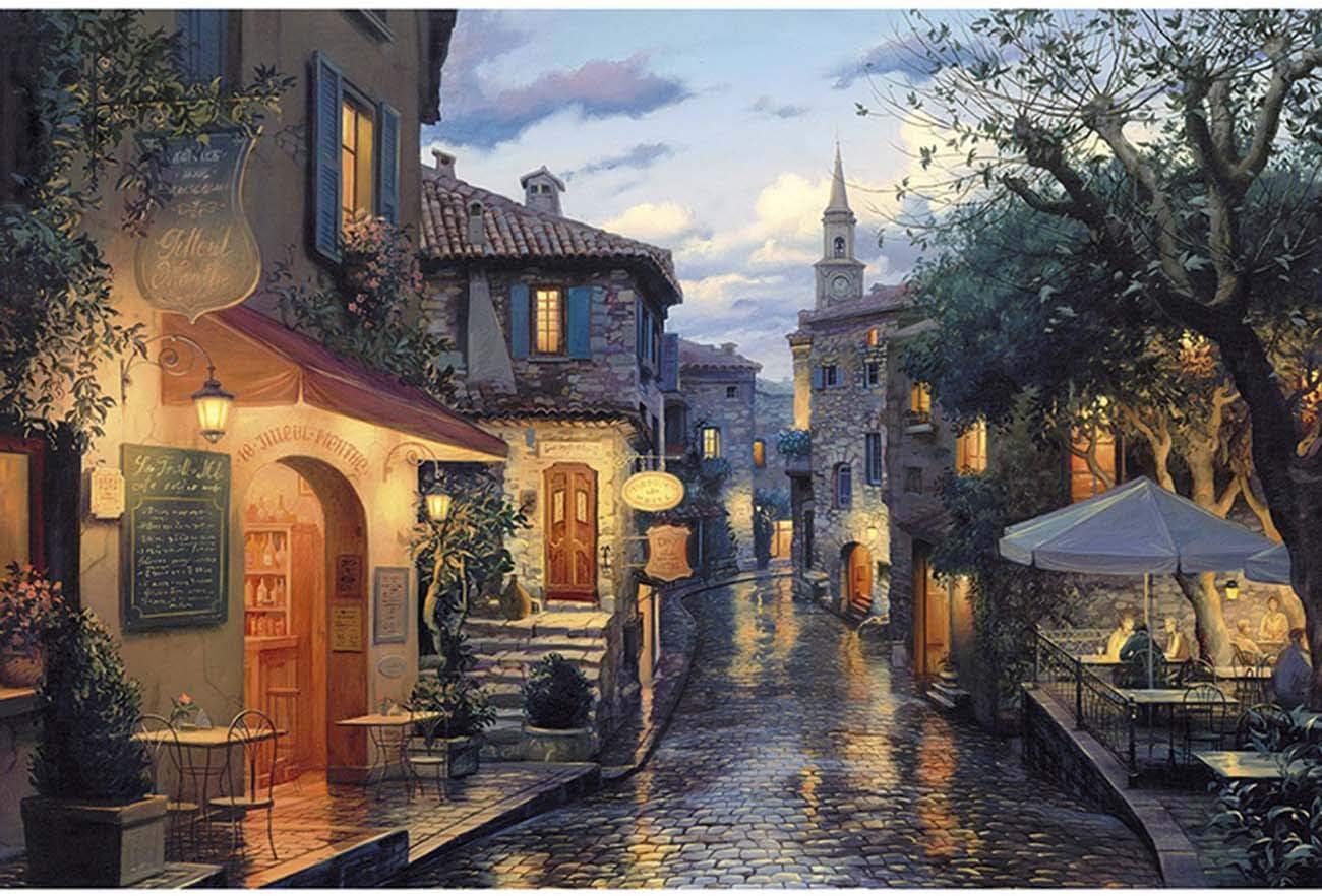 Kaliosy 5D Diamond Painting Street After Rain in Europe by Number Kits Paint with Diamonds Art, DIY Crystal Craft Full Drill Cross Stitch Decoration 10x14inch (X27762)