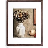 11X14 Picture Frame, Natural Solid Walnut Wood Picture Frame with High Tempered Glass, Handcrafted Rounded Corner 11 by 14 Wooden Frame Matted to 8x10 Photo for Horizontal or Vertical Wall Mounting
