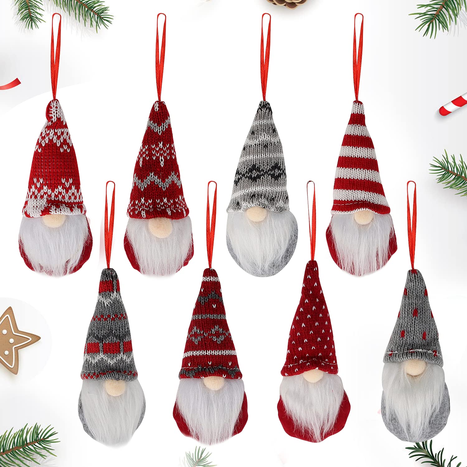 8Pcs Christmas Tree Hanging Gnomes, Christmas Decorations for Christmas Holiday Party Home Door Decor, Party Gifts (8)