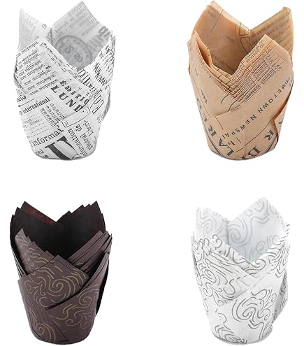 150 Caissettes Papier Tulipe Pour Muffins - Style Vintage Journal - Pour Cuisson Et Présentation