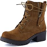 Dunes Women's Kobe Heeled Combat Boots – Lace-Up with Side Zipper, Memory Foam Insoles, Faux Fur Lining, Vegan Nubuck Leather, Wide Widths Available