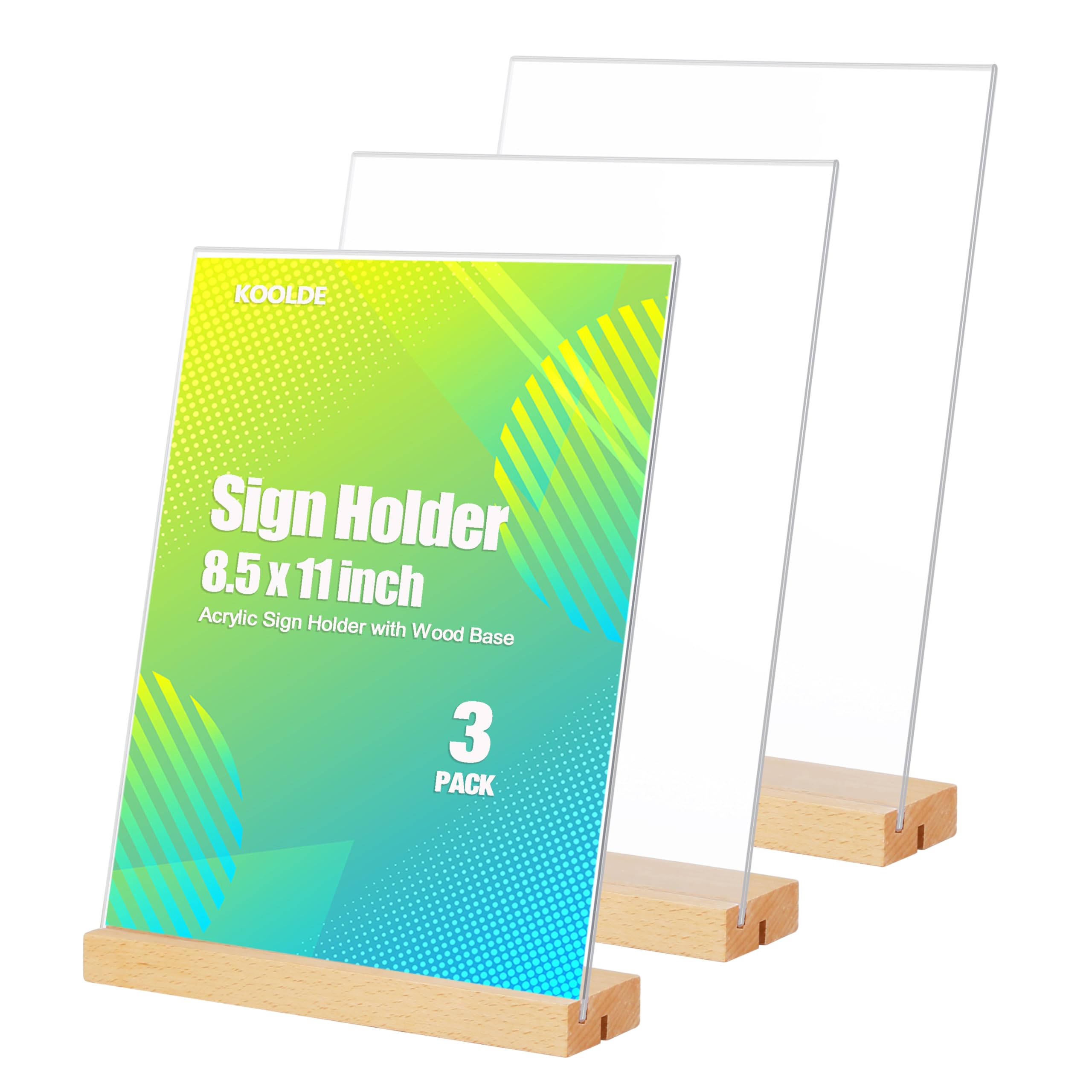Timber Sign Holder 3 Pack Acrylic Sign Holder 8.5x11 with Wood Base L/T Shape 2 in 1 ...