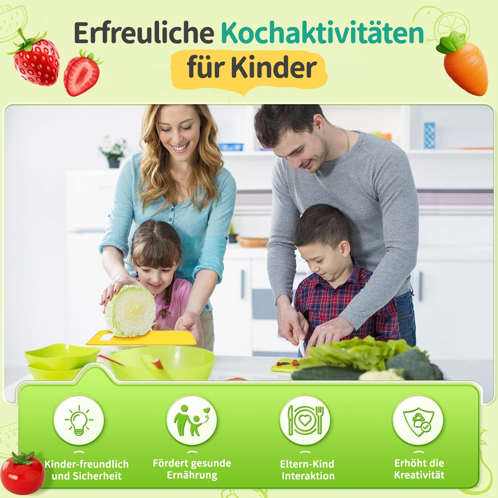 Kindermesser - 17 teiliges Kindersicheres Küchenmesser für Echtes Kochen mit Holzmesser, Schneidebrett | BPA-frei, Kinderfreundlich Lernmesser, Montessori Messer, Kinder Schneidemesser ab 2 jahre 6