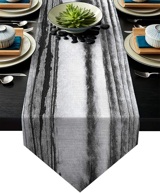 Amazon Com Anzona Black White Clouds Cotton Linen Table Runner