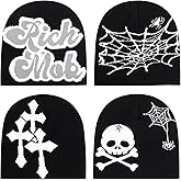 Qlauca 4Pcs Y2k Beanie Winter Knitted Graphic Beanie Warm Y2k Hat for Women Men