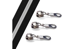 Sawoake Replacement Zippers: 10 Yards Bulk (#5), Silver Black Nylon Coil, 20PCS Sliders