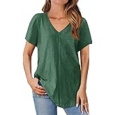 Cicy Bell Womens V Neck T Shirts Summer Short Sleeve Curved Hem Tops Casual Loose Fit Tunic Basic Tee Shirts