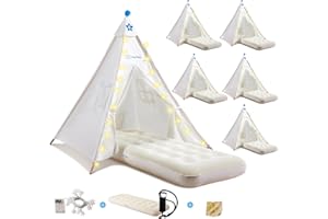 Heypappy 6 Pack Teepee Tent for Kids with Inflatable Airbed, Light, Toddler Tent Children Room Tents, Slumber Party Sleepover Tents, Indoor Outdoor Kids Play Tent Playhouse for Girls & Boys