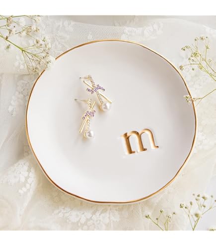 Personalized Ceramic Ring Dish With Initial - Jewelry Tray For Rings, Earrings & More | Gift For Women
