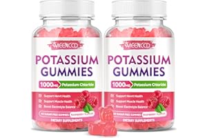 MEENCCD 2 Pack Potassium Gummies, Potassium Chloride 1000mg for Adults, Sugar-Free Potassium Supplement Gummies Support Electrolyte Balance & Leg Cramps for Women & Men, Raspberry Flavor, 120 Count