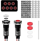 FILN 2Pcs 12mm 1/2" Red LED Symbols Indicator Light 5V 12V 24V IP67 | 180 Replacement Symbols Holes Includes Metal Pilot Lights for Cars Boats Industrial Panels Dashboards