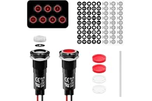FILN 2PCS LED Metal Indicator Lights, Includes 180 Replacement Symbols 12V 24V 12mm Mounting Holes IP67 Waterproof Pilot Lights for DIY,Car, Boat, Motorcycle Dashboard Indicator Lights(Red LED Light)