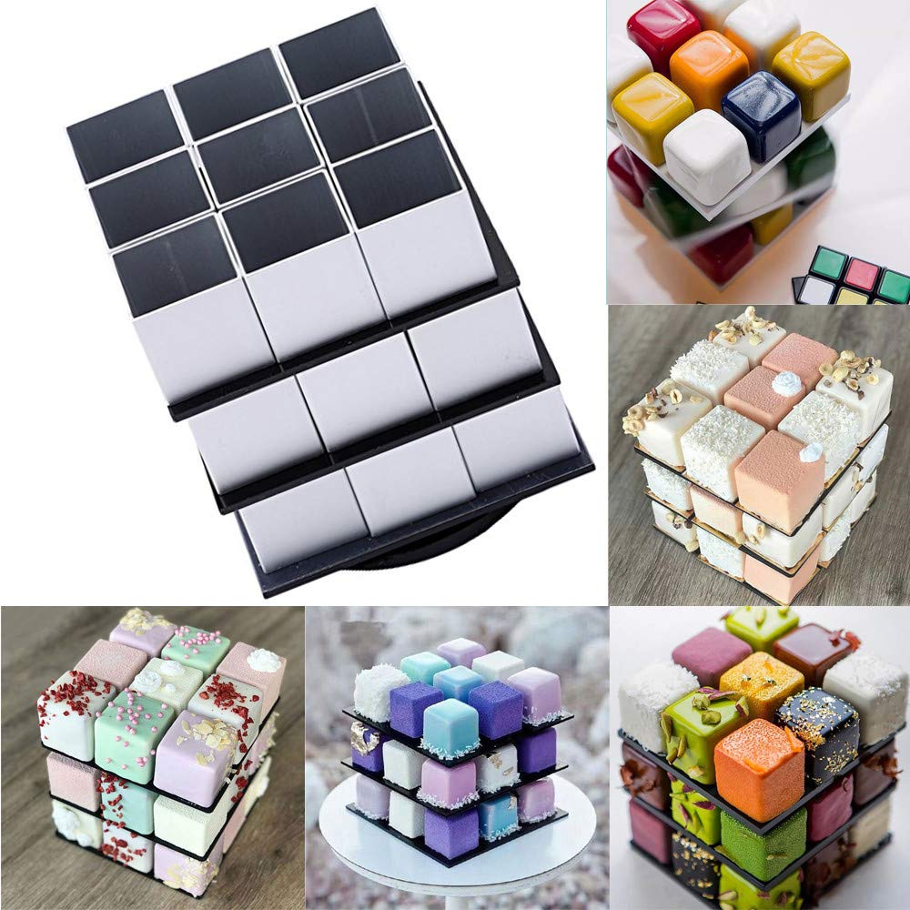 Longay 3D Metal Cube Cake Mold Three-layer Rotation Mousse Cake Dessert Bake Mold Tool