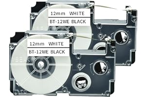 12WE Black on White Replacement Label Tape Compatible with EZ Label Printers KL-60, KL-120, KL-780,KL-100