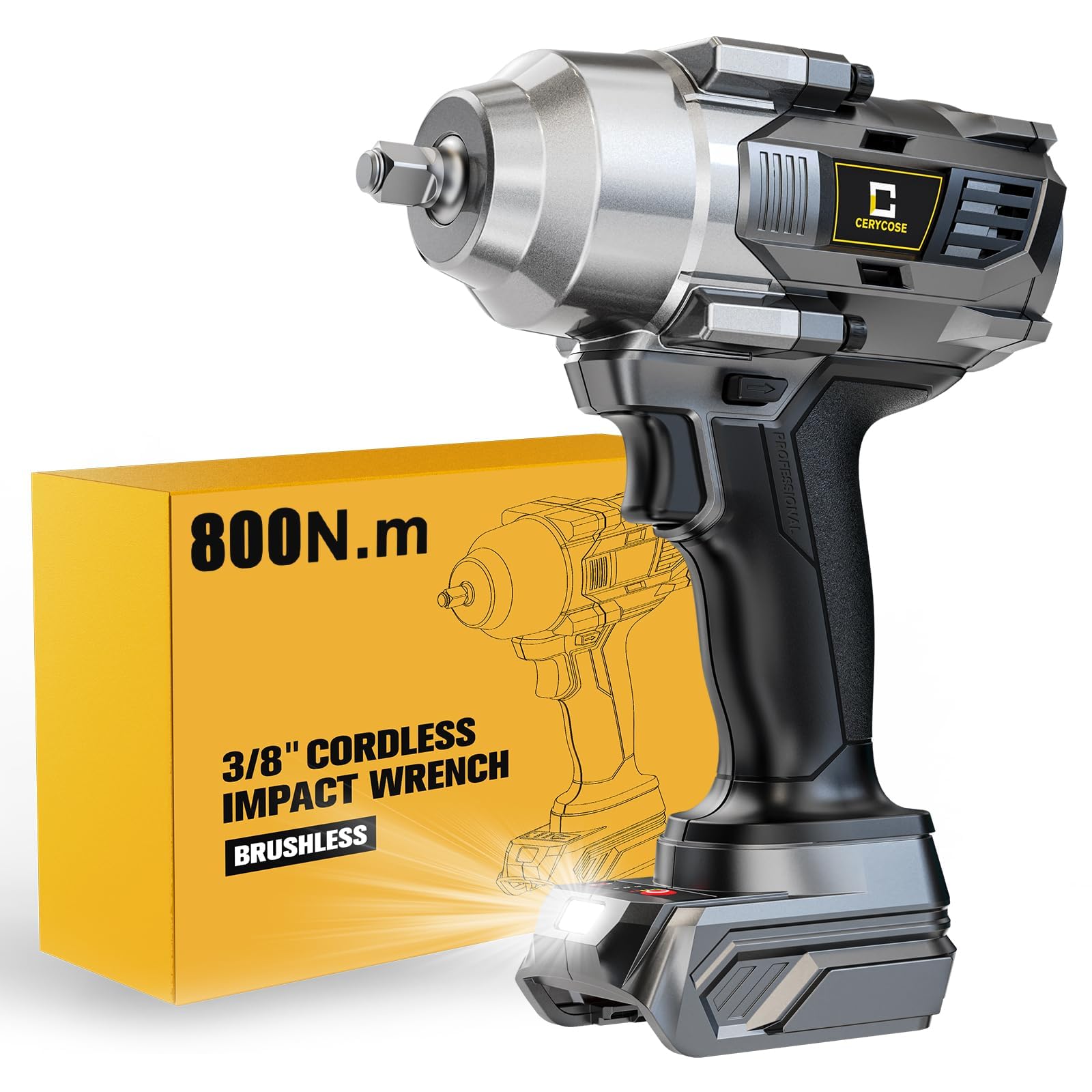 Cerycose Cordless Impact Wrench Compatible with Dewalt 20V Battery, 3/8" 600Ft-lbs (800N·m), Brushless Electric Impact Driver, 2400 RPM, LED Light – Compact, Light-Duty(No Battery) Image
