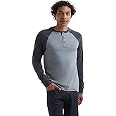 Hanes mens Beefy Long Sleeve Three-button Henley Shirt, Oxford Gray/Navy Heather, Medium US