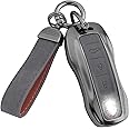 YO&YOYE Compatible with Porsche Key Fob Cover with Keychain Leather Key Case Protector Fit for Porsche Cayenne 911 Taycan Panamera, Grey
