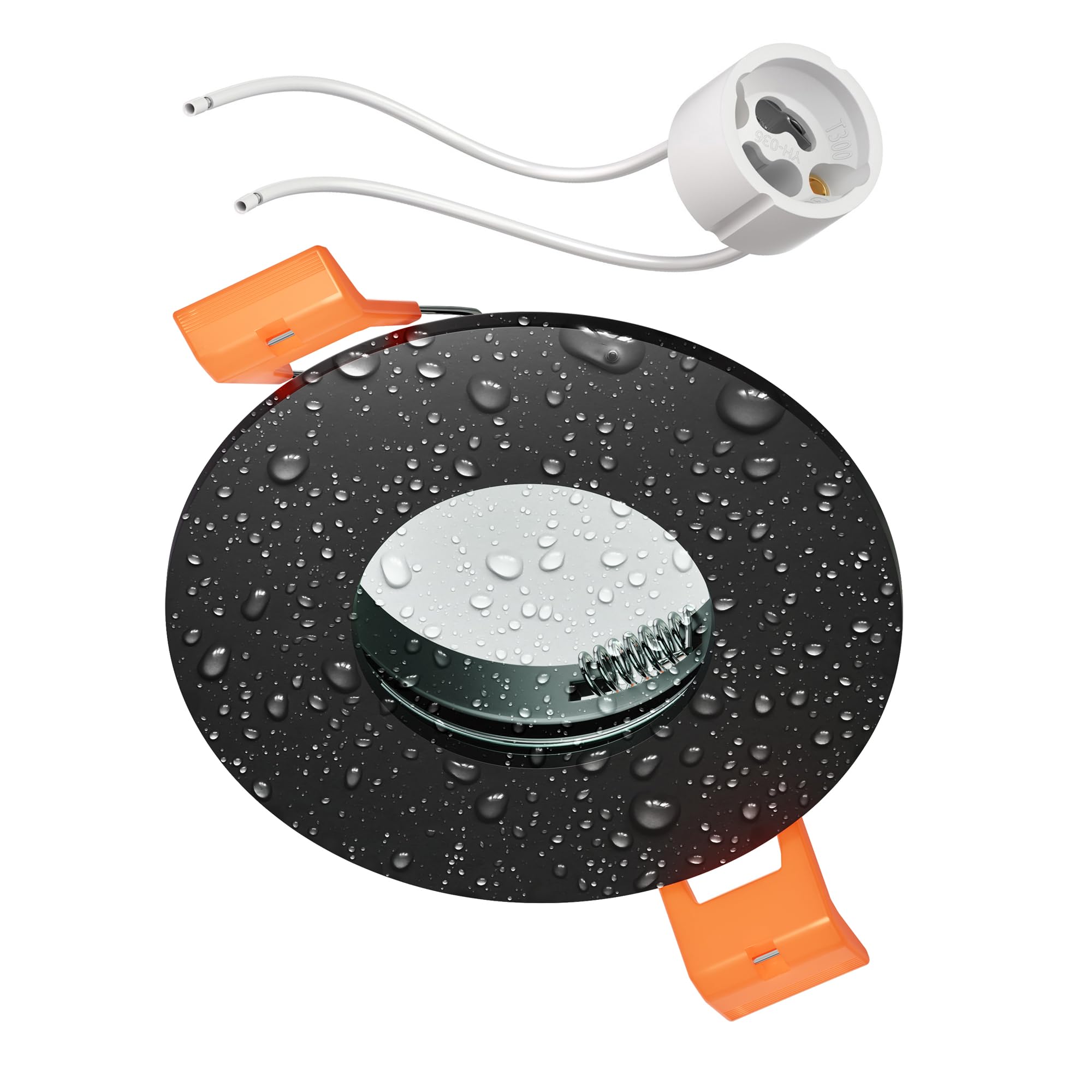 ledscom.de Bathroom Ceiling recessed Frame ERID, Damp-Proof, Bathroom, IP44, Round, Black matt (GU10/MR16/GU5.3/50mm) incl. GU10 Socket