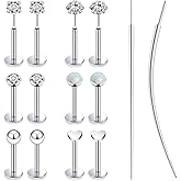 Lsnevsie 20G 18G 16G Threadless Flat Back Earrings Nose Rings Studs Surgical Stainless Steel Opal CZ Nose Rings Stud Tragus Helix Conch Cartilage Earrings Piercing Jewelry For Women Men Hypoallergenic