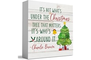 WRSUNT It's Not What's Under The Christmas Tree That Matters Christmas Decor Farmhouse Christmas Santa Artwork Decor, Wood Square Sign Desk Block Signs Home Shelf Office Decoration 5 x 5 Inches