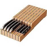 In-Drawer Bamboo knife block,Drawer Knife Storage Steak Knife Holder Without Knives,Holds up to 7 Knives(Not Include)