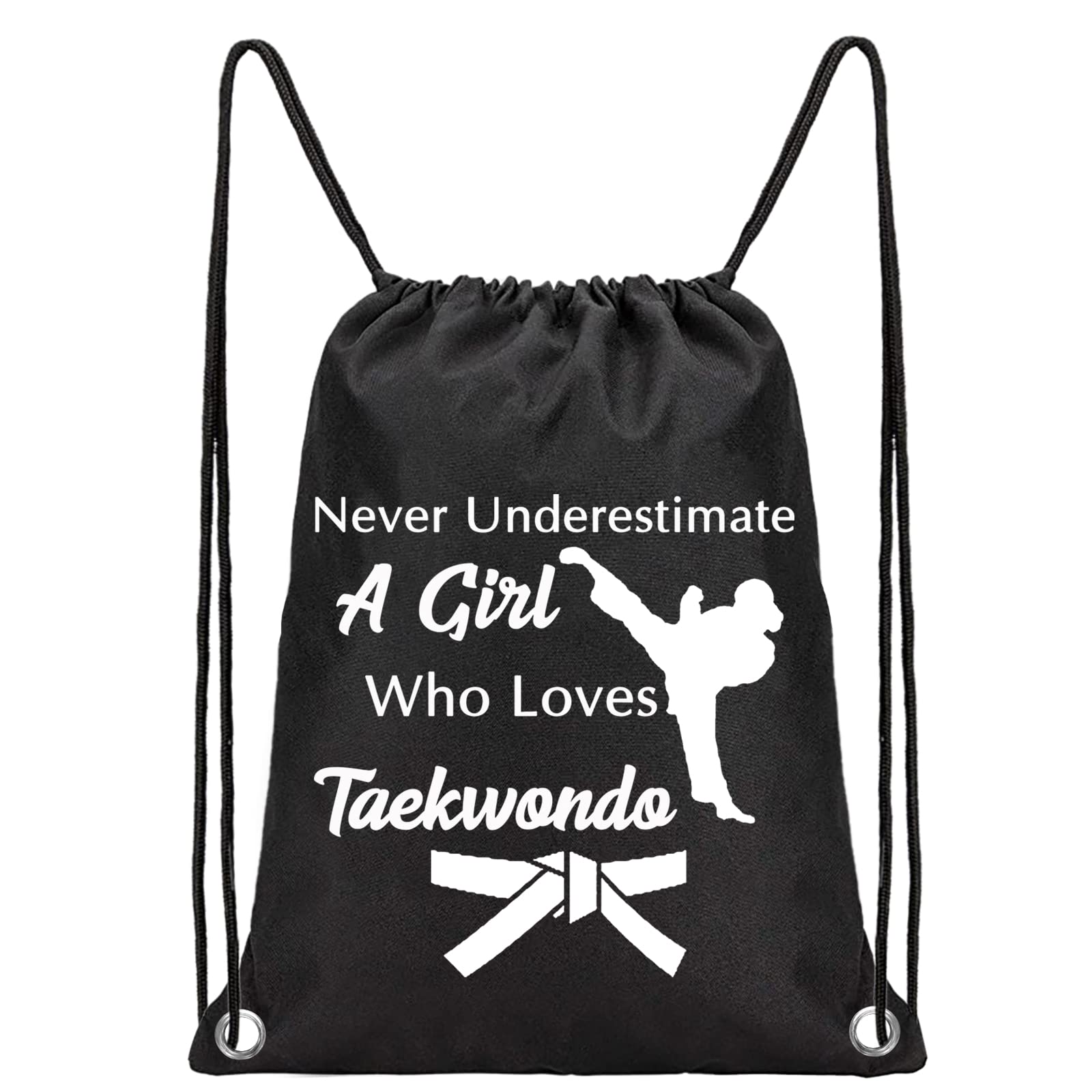 PXTIDY Girls Taekwondo Gifts Martial Arts Drawstring Bag Never Underestimate A Girl Who Loves Taekwondo Drawstring Backpack for Karate Girl