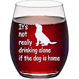 Funny Dog Lover Wine Glass - It's Not Really Drinking Alone if the Dog is Home Stemless Wine Glass 15Oz, Gift for Dog Lovers