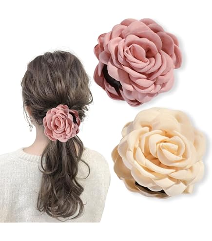 2pcs Pink Satin Scrunchie with Taupe Flower Hair Clip 2pcs Pink Satin Scrunchie with Taupe Flower Hair Clip main image 2