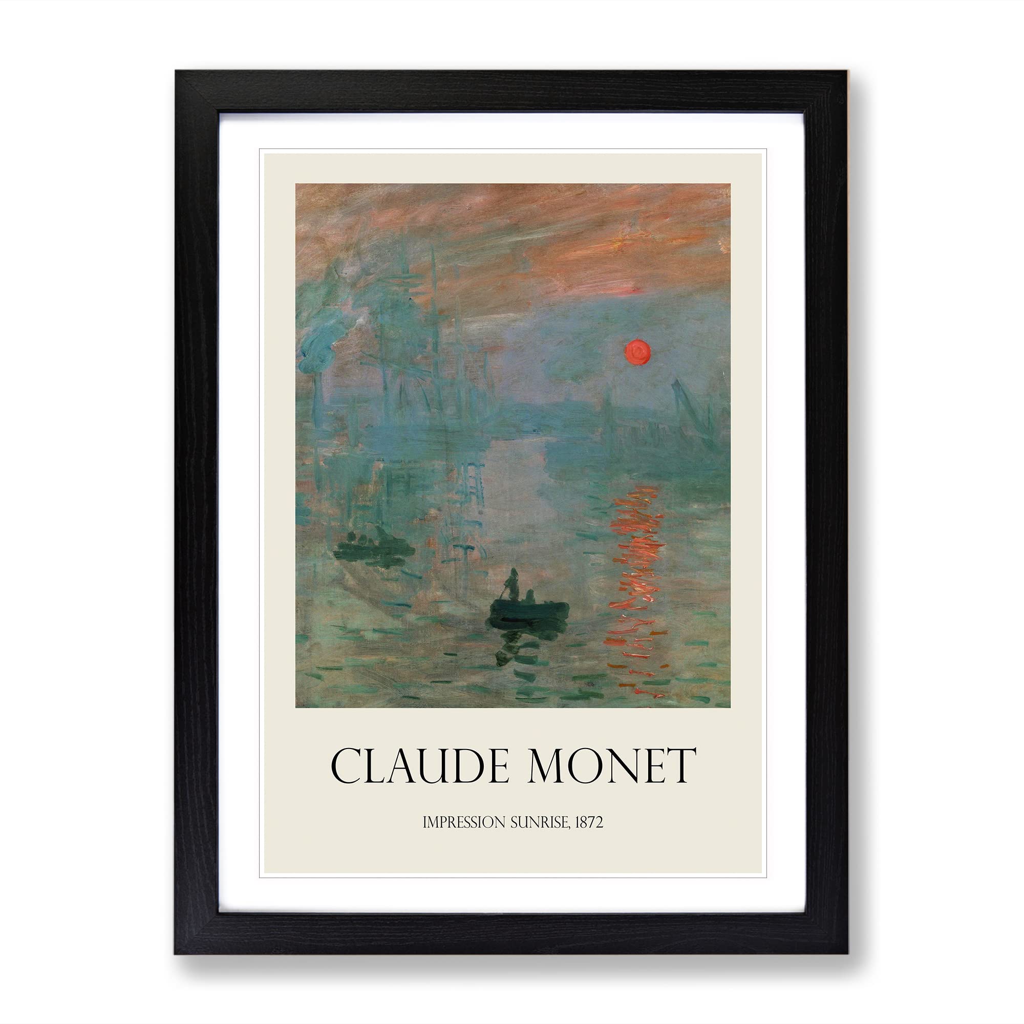 Monet Impression, Sunrise By Claude Monet Exhibition Museum Painting Framed Wall Art Print, Ready to Hang Picture for Living Room Bedroom Home Office Décor, Black A4 (34 x 25 cm)