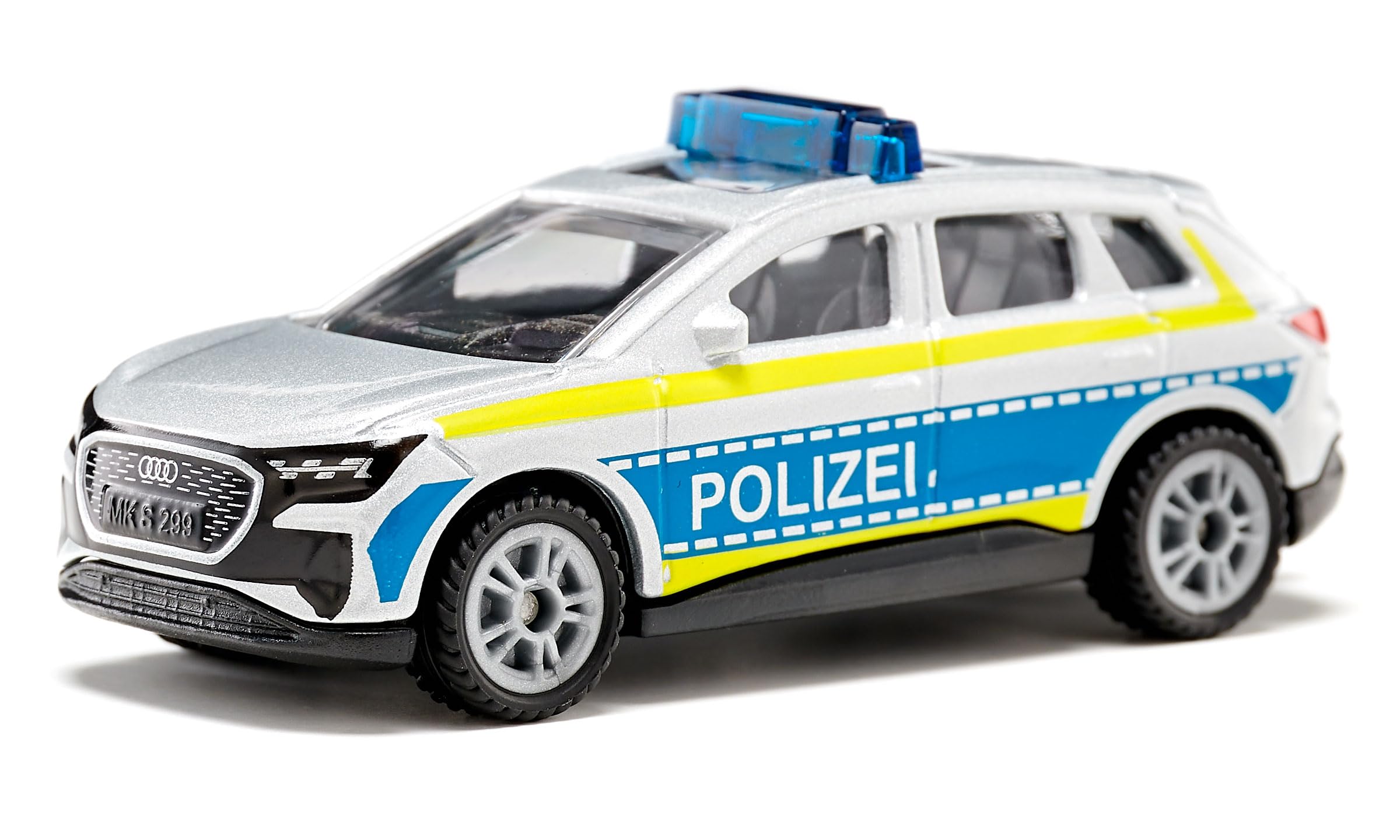 Siku 1552, Audi Q4 e-tron Polizei, Metall/Kunststoff, Blau/Silber, Spielzeug-Auto für Kinder, Gummierte Reifen, Anhängerkupplung 3