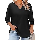Rapbin Womens Plus Size Tops 3/4 Sleeve Blouses Shirts Casual V Neck Loose Tunic Tops 1X-5X