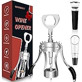 WINWHIRLO Wine Bottle Opener Gift Set, Zinc Alloy Wing Corkscrew with Vacuum Stopper & Aerator Pourer, Multifunctional Wine Corkscrew for Kitchen, Bar, Party, Camping, BBQ, Wedding, Dinner Gathering