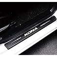 Duol Duoles 4Pcs Door Sill Protector Reflective 4D Carbon Fiber Leather Sticker Door Entry Guard Stickers Scuff Plate Stickers for Hyundai KONA (White) (DEG-KN)