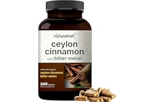 NatureBell Ceylon Cinnamon Per Serving, 240 Capsules | Made with Organic Sri Lanka Ceylon Cinnamon and Organic Bitter Melon, 2 in 1 Support – Non-GMO, No Gluten