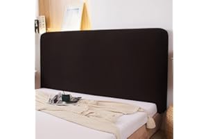 WOMACO Stretch Bed Headboard Slipcover 180 GSM Thick Fabric Solid Color Dustproof Bed Head Protector Cover for Bedroom Décor (Dark Coffee, 82.5-90.5")