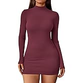 LILLUSORY Womens Mock Neck Ribbed Knit Long Sleeve Party Bodycon Mini Dresses