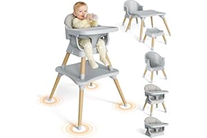 DewDear 10-in-1 Baby High Chair Convertible Wooden Toddler Seat with Detachable PU Fabric Cover, Adjustable Tray, and 5-Point