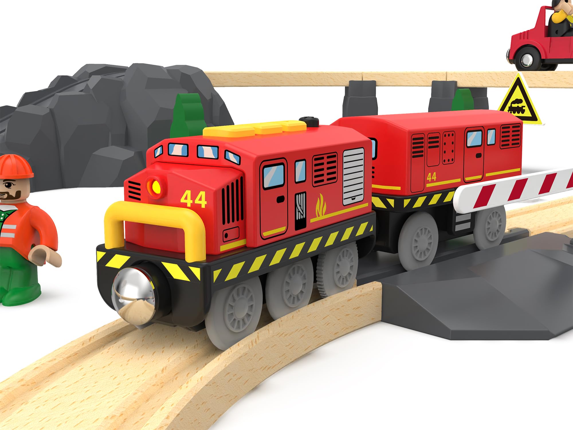 Train Toys Battery Operated Locomotive Trains for Wooden Track, Motorized Train for Toddlers with Magnetic Connection, Compatible with Thomas, Brio, Chuggington, Melissa and Doug