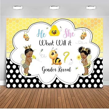 Mocsicka Bee Gender Reveal Backdrop What Will It Bee Photography Background 7x5ft Vinyl He Or She Bee Gender Reveal Banner Backdrops Amazon In Electronics