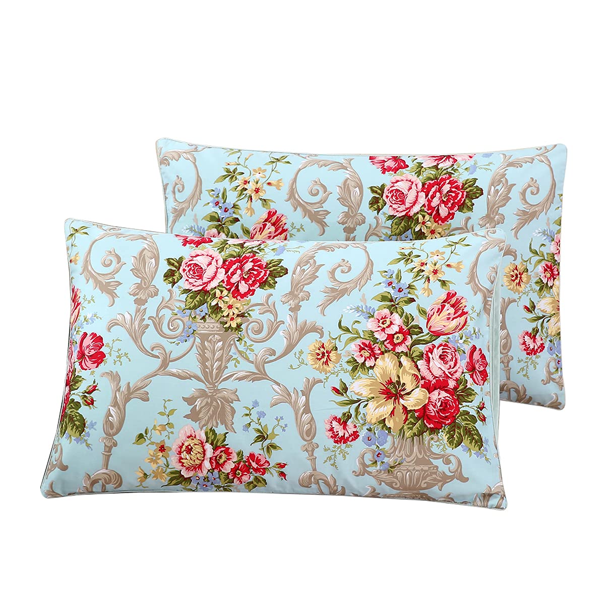 Styho 100% Egyptian Cotton Floral Printed Pillow Cases 2 Pack Standard Size Pillow Cover for Hair and Skin(Red peony,50 x 75cm)