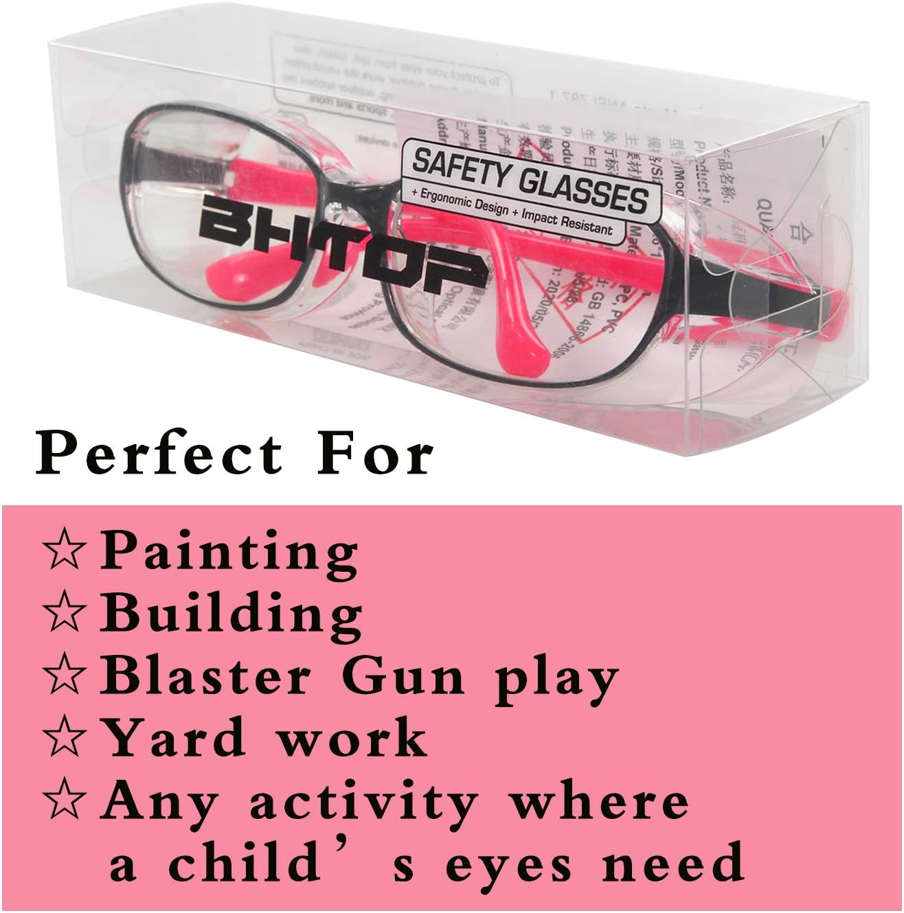 BHTOP Kids Safety Glasses Impact & Ballistic Protective Eye Wear Blue Light Block DM001-4 Clear Lens Anti-Fog Goggles In Pink For Boys&Girls&Youth&Child: Home Improvement