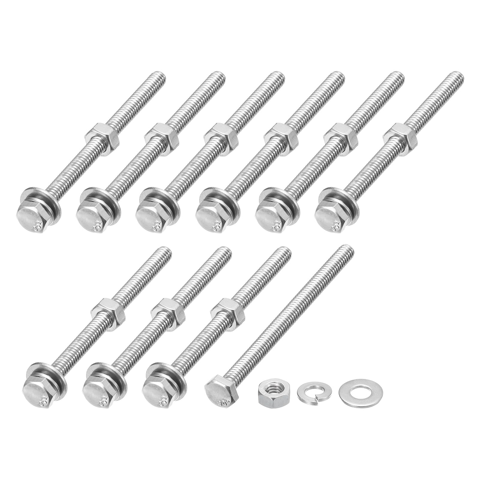 METALLIXITY Hex Head Screws Bolts, Nuts, Flat & Lock Washers Kits (1/4-20x3-1/2") 10 Set, Stainless Steel Fully Threaded Machine Screws Bolt Set - for Home Appliance Equipment