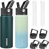 BJPKPK 2 Pack Insulated Water Bottles with Straw Lids, 22oz Stainless Steel Metal Water Bottle with 6 Lids, Leak Proof BPA Free Jugs, Cups, Flasks for Travel, Sports (Army Green+Mint)
