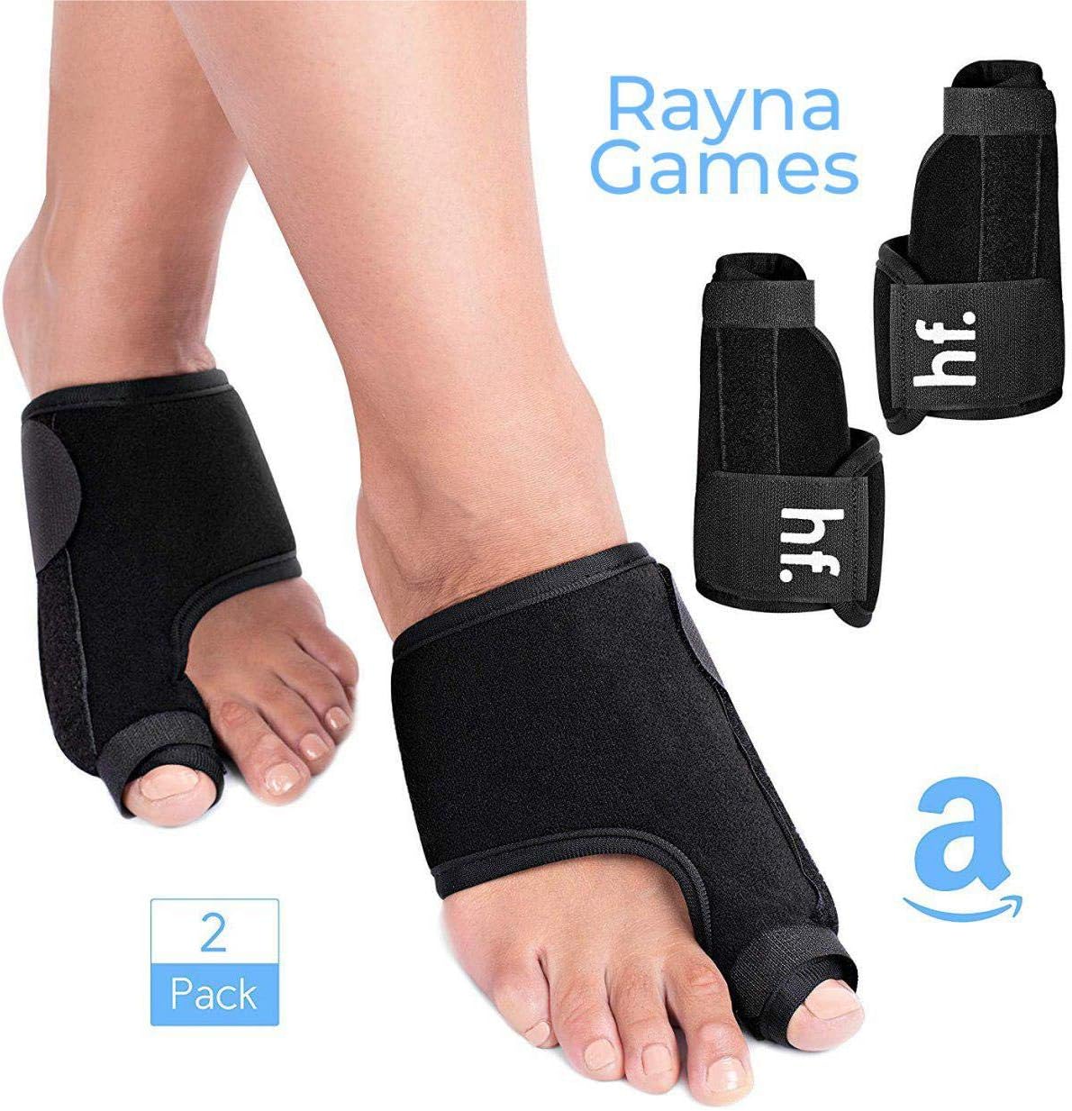 RAYNA GAMES Bunion Corrector and Bunion Relief - Orthopedic Big Toe Straightener - Elastic and Adjustable Bunion Splint - Turf Toe Brace Effective Hallux Valgus Treatment for Women and Men