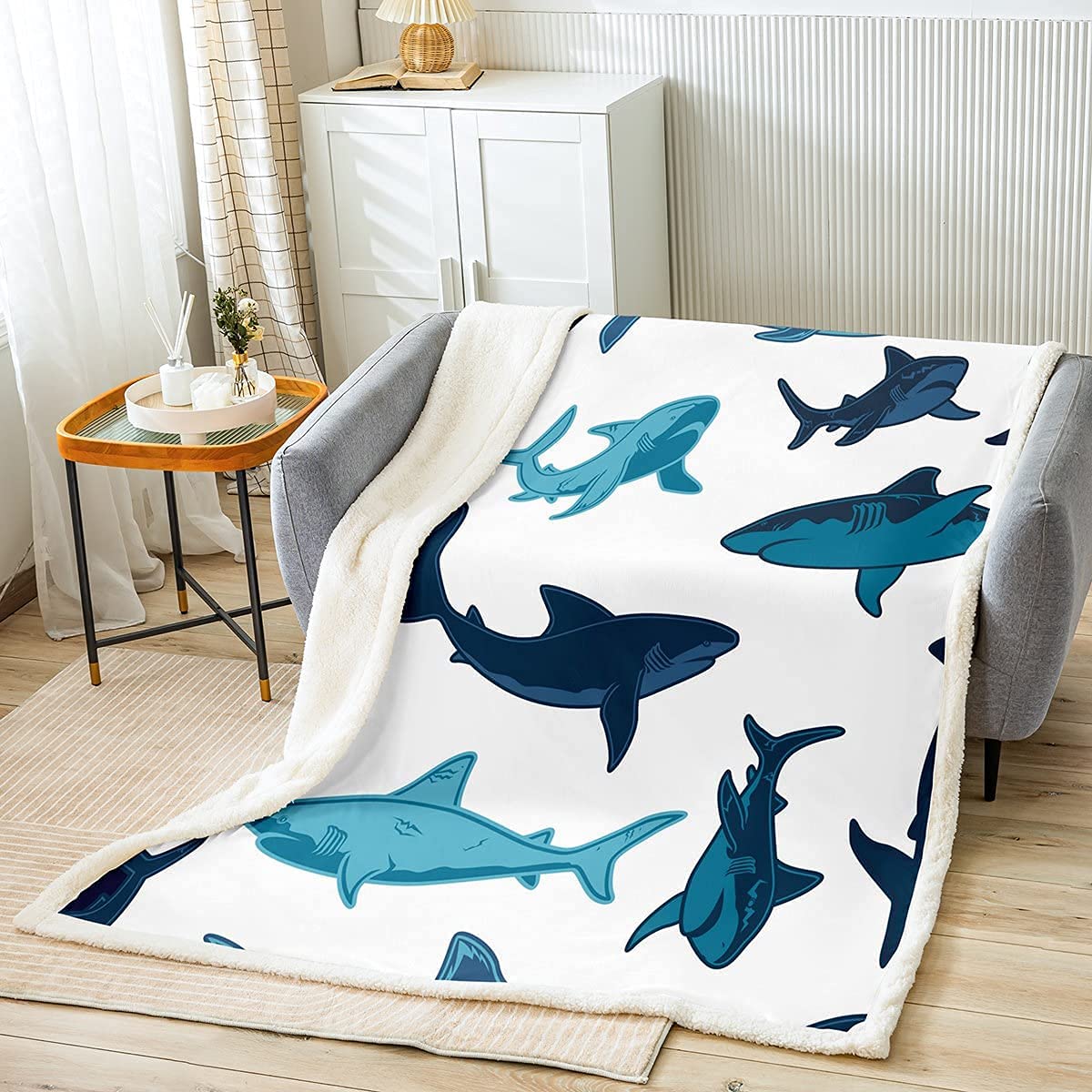 Loussiesd Animal Theme Sherpa Blanket Shark Pattern Marine Life Fleece Throw for Kids Boys Girls Underwater World Fuzzy Sofa Bed Couch Luxury Cute Animals Decor Baby 30''x40'', Multicolored 12