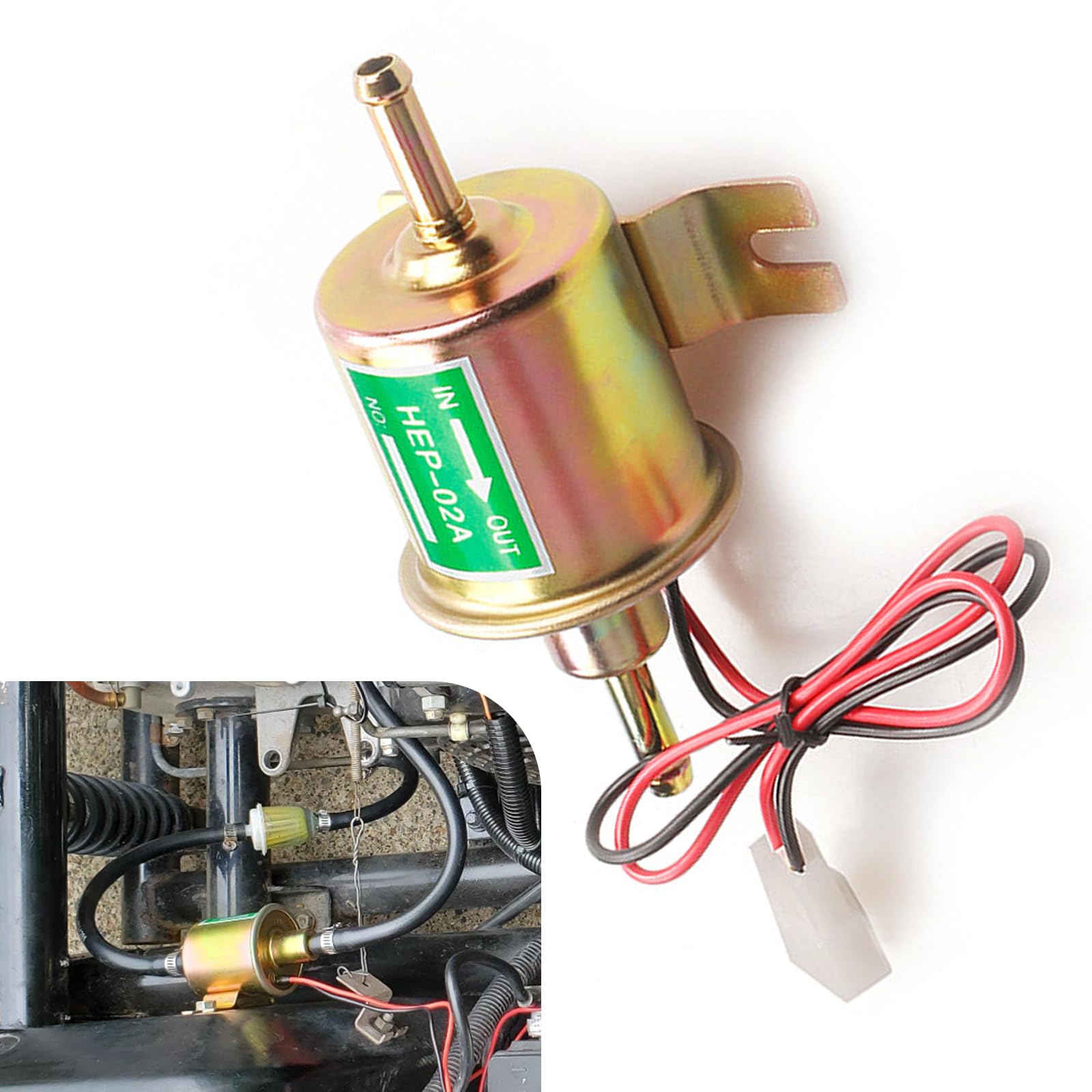 Photo 1 of 1 PC Universal Electric Fuel Pump Kit, HEP-02A 12V 3-6 PSI Low Pressure, 5/16" ID Fuel Line Replacement for Carburetor Lawn Mower Diesel Fuel Transfer Pump (Gold)