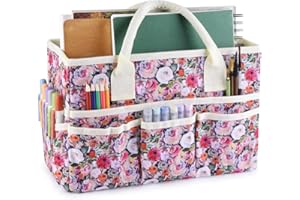E-WEICHEN Craft Organizer Tote Bag Art Storage Caddy with Multiple Pockets Storage Containers for Art,Craft,and Office Supplies Storage Colorful Abstract Flowers